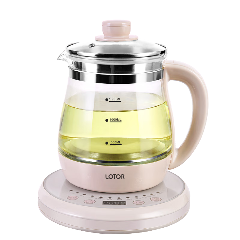 LOTOR養(yǎng)生壺迷你煮茶器辦公室電熱水壺家用煮茶壺玻璃養(yǎng)身壺一人 1.6L 粉色【濾桶款】