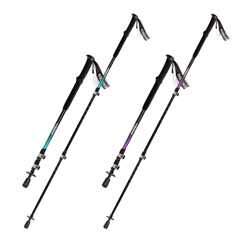 魯濱遜旭日鋁合金登山杖超輕便攜伸縮外鎖手杖徒步折疊碳纖維手杖 旭日紫黑