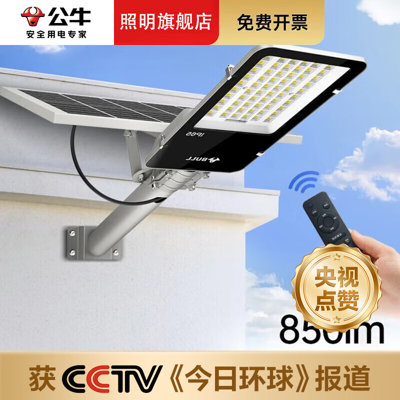 公牛2026新款太阳能户外庭院灯农村家用防水室内LED照明人体感应路灯 标亮300W型+光感+遥控+照约80平
