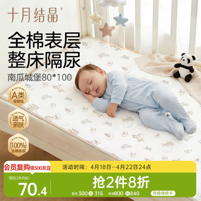 十月结晶隔尿垫可水洗纯棉面层婴儿隔尿垫姨妈垫护理垫尿垫南瓜城堡80*100