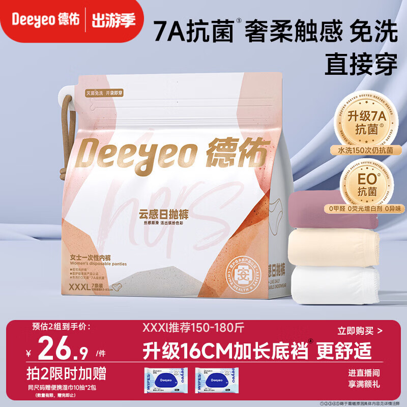 德佑一次性内裤女产妇出差生理期内裤7A抗菌XXXL码7条 【 安全灭菌】