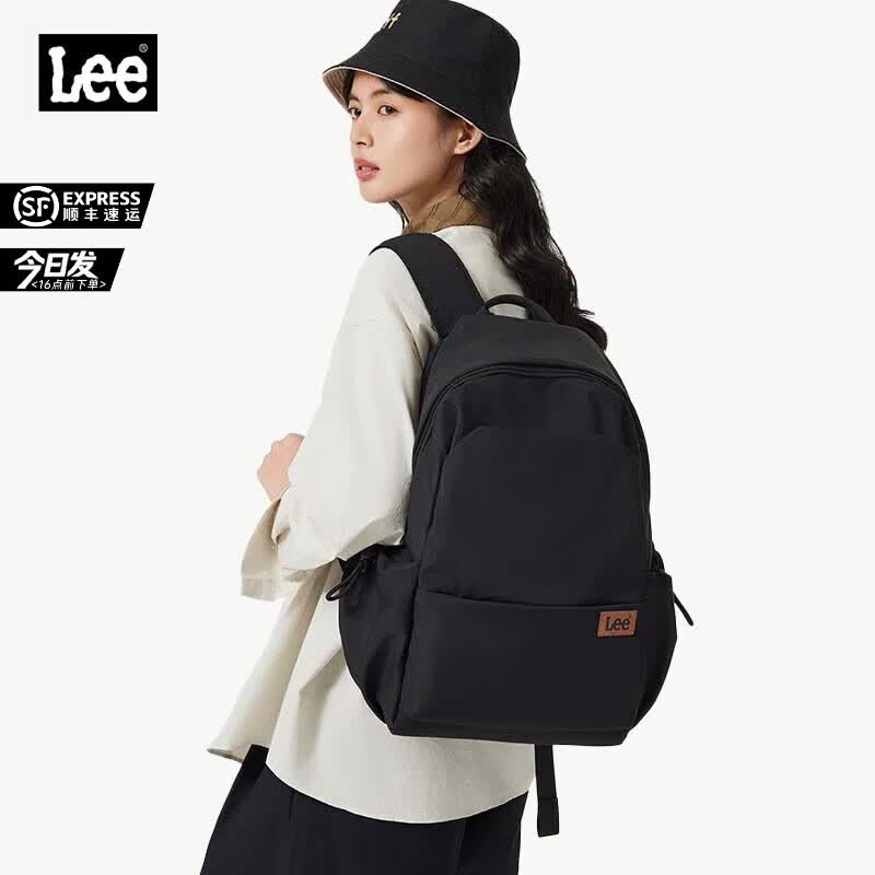 Lee双肩包女通勤大容量旅行背包男大学生电脑包简约高中初中书包潮流 黑色【加厚加宽肩带/久背不勒肩】