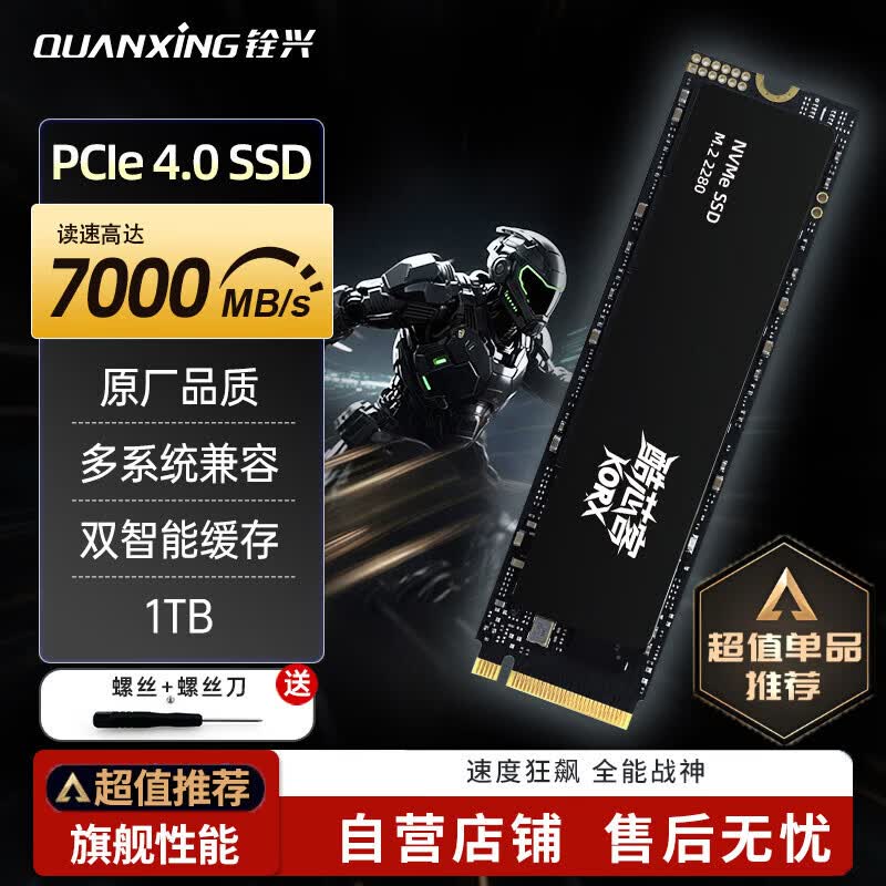 铨兴（QUANXING）酷芯客 1TB SSD固态硬盘 AI PC存储配件 M.2接口 2280（NVME协议）PCIe4.0 读速7000MB/s P402