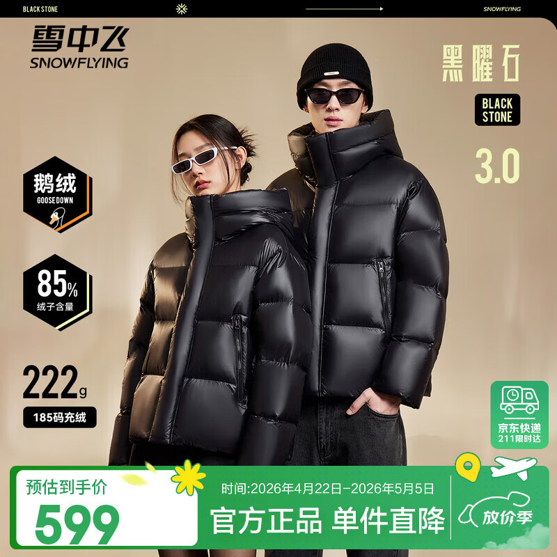 雪中飞新款黑曜石经典3.0男女情侣鹅绒羽绒服保暖加厚防寒宽松廓形时尚