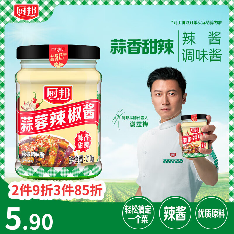 厨邦蒜蓉辣椒酱210g 广式蒜香微辣 凉拌烧烤火锅调料 百搭蘸料