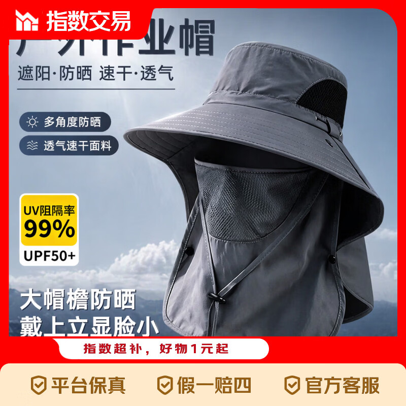 【蕉下同款】遮阳帽夏季防晒渔夫帽户外遮脸护颈防晒帽男女夏季防紫外线登山 加大遮阳帽檐【灰色】