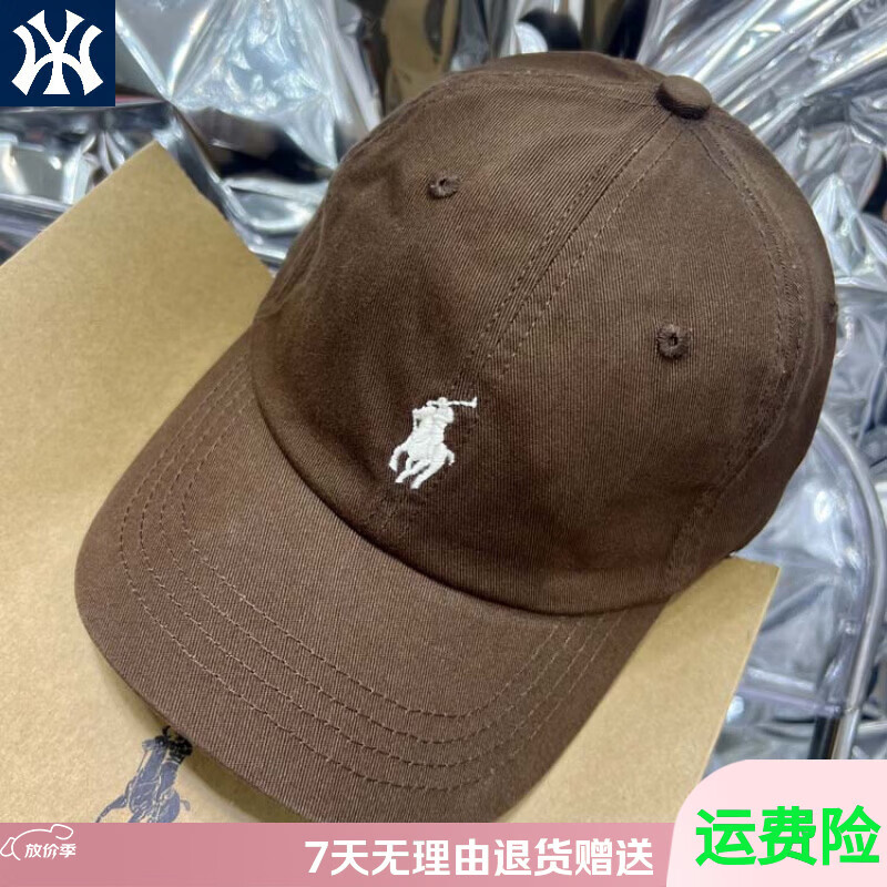 MLBNY2026拉夫帽子小马周雨彤同款洗水软顶刺绣帽子男女款冬 PO咖啡色 (54-61cm)可调节 均码