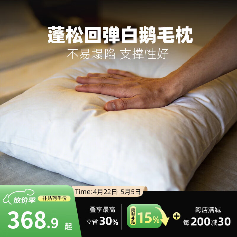 斯得福白鹅毛枕头羽绒枕芯不塌陷不变形护颈椎助睡眠睡觉专用成人 超低枕【睡下2-3cm】 单只 48*74cm