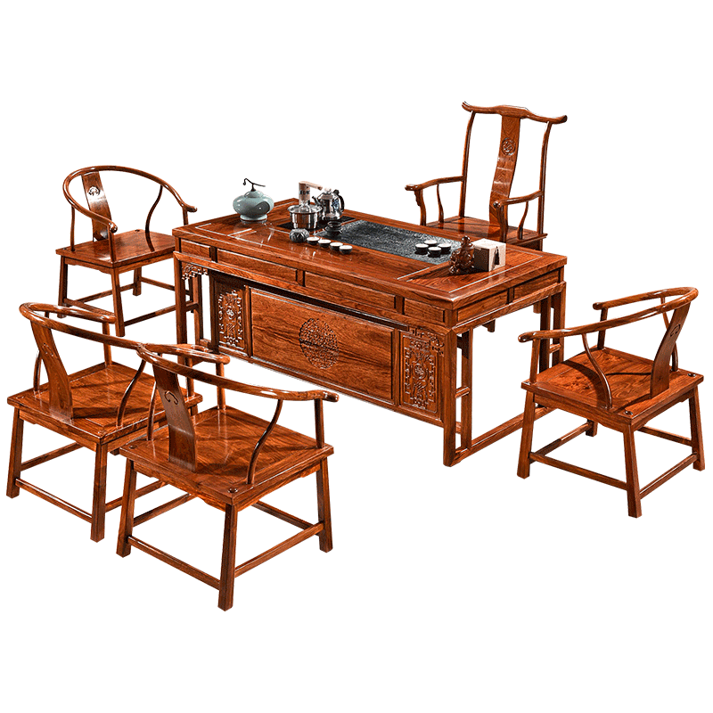 虎大師 紅木家具緬甸花梨（學(xué)名：大果紫檀）新中式簡(jiǎn)約功夫茶桌配椅子茶臺配茶幾古典茶室茶幾 1.8米單茶桌
