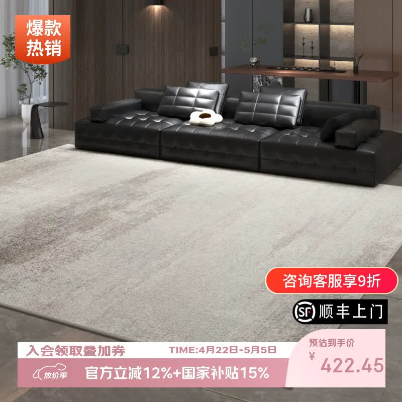 像素地毯客厅轻奢高级免洗可擦2026新款意式极简卧室地垫家用防水防污 泊雾-22312 200cm*300cm 【隔音隔凉|适合3人或L型沙发】