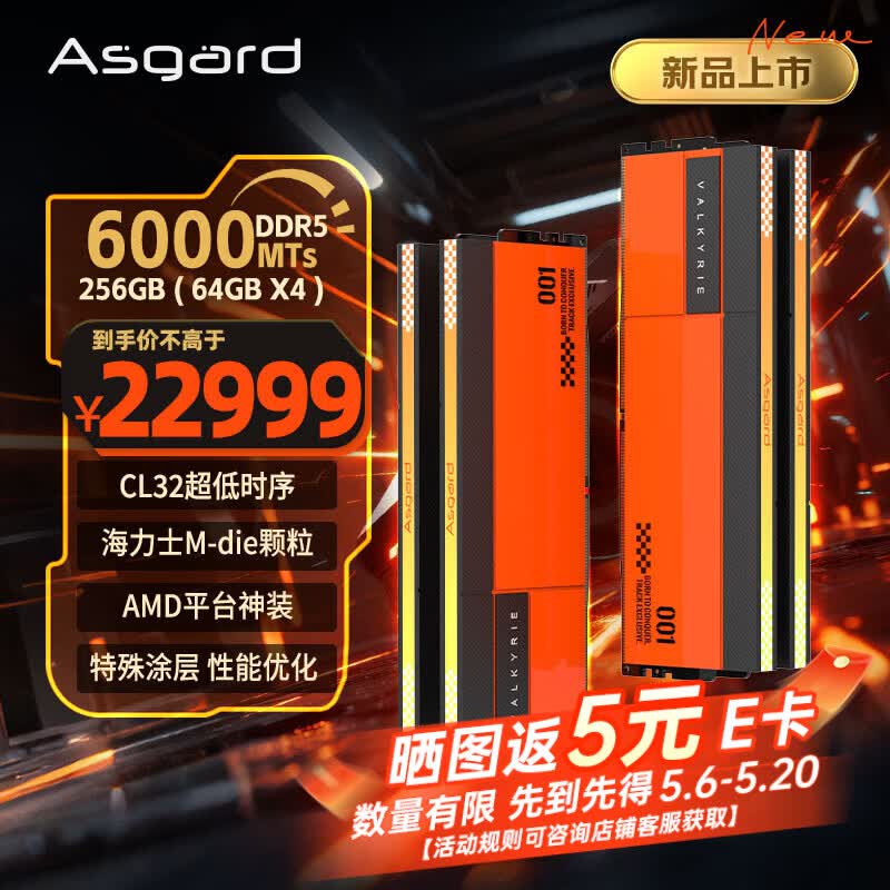 阿斯加特（Asgard）256GB(64GBx4) DDR5 6000 台式机内存条 女武神·瓦尔基里II代 RGB灯条 海力士M-die CL32 赛车橙