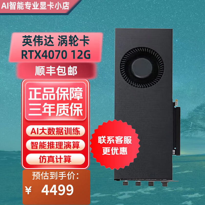 英伟达（NVIDIA）RTX4090/4080涡轮公版AI深度学习4/8卡大型模型办公专业计算显卡 NVIDIA RTX4070 12G 涡轮版 不含发票