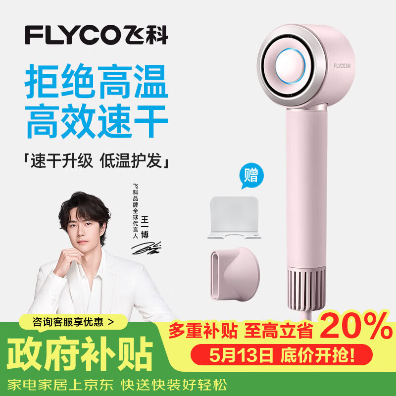飞科（FLYCO）【王一博推荐】高速电吹风机 520礼物 家用便携出行必备速干负离子护发吹风筒 FH6371钻石粉