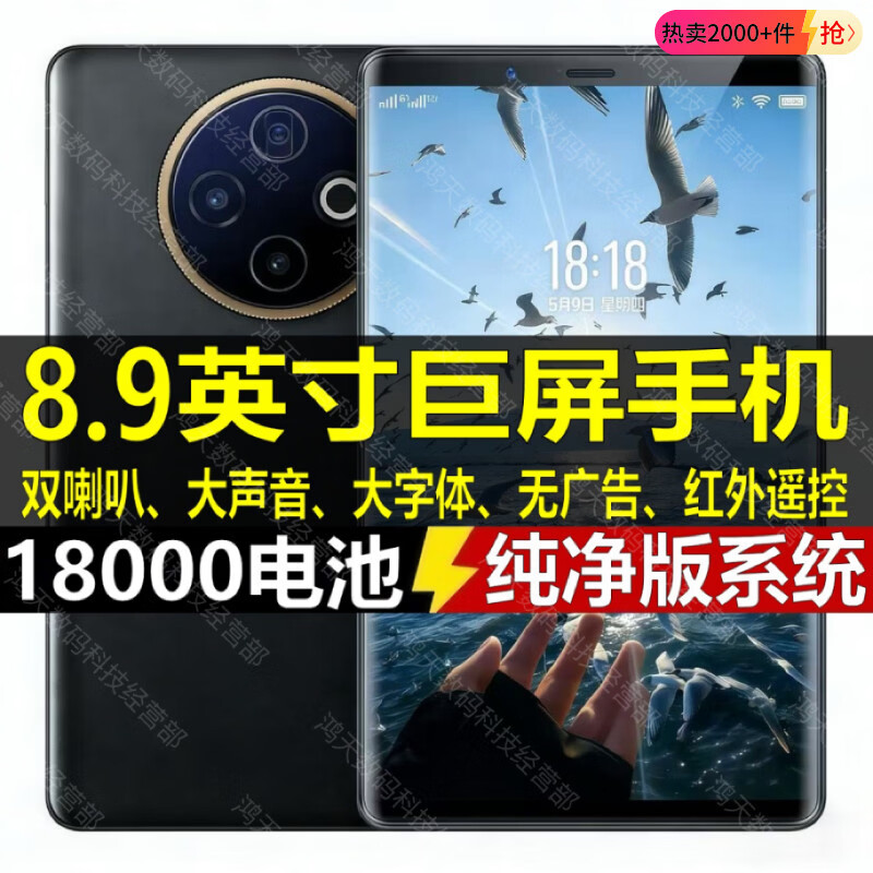 WUHADP正品新款手机512G大内存8.9英寸大屏幕长续航全网通5G双卡双待P300红外遥控指纹解锁智能分屏分身 黑色 16GB+1TB 官方标配