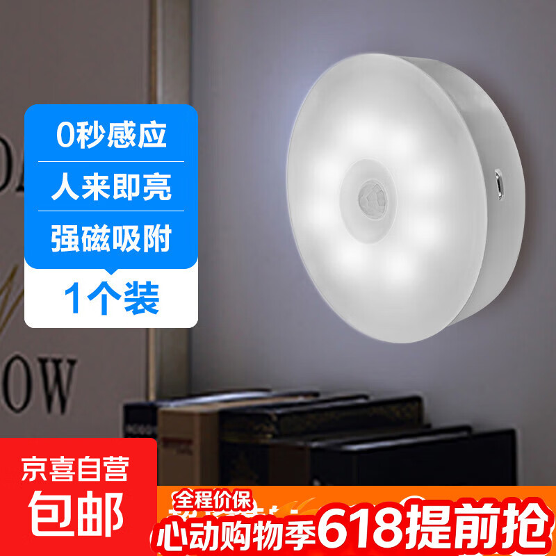 led灯感应灯智能感应灯可充电楼梯灯小夜灯厕所走廊床头灯 感应磁吸款（白光）