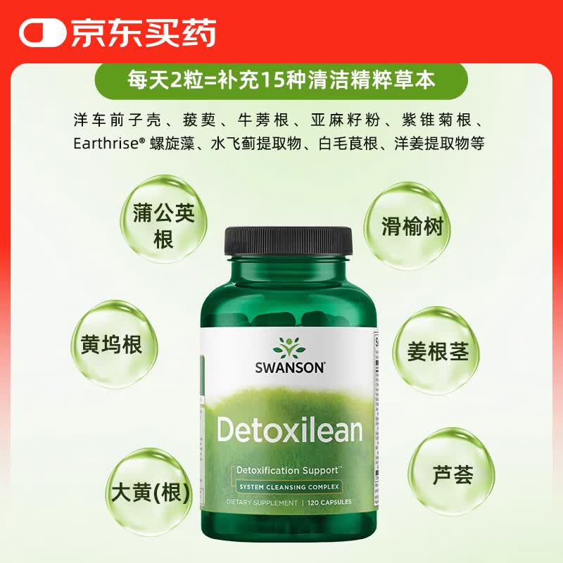 斯旺森（SWANSON）螺旋藻清洁草本胶囊消肉肉重启年轻态身材管理洋车前子壳肠道排毒 螺旋藻清洁草本 120粒*1瓶 【效期至26/9】