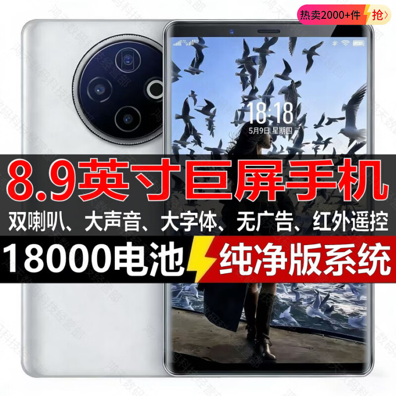 WUHADP8.9英寸大屏手机天玑9400全网通5G红外遥控1TB大内存指纹解锁超长续航老人双喇叭大声音大字体新机 黑色 16GB+1TB 官方标配