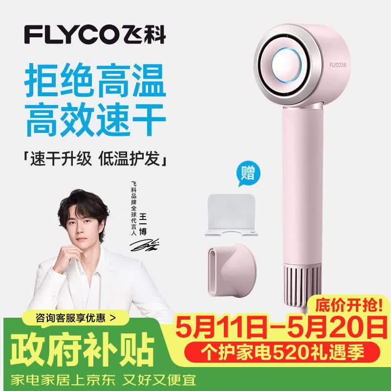 飞科（FLYCO）【王一博推荐】高速电吹风机 520礼物 家用便携出行必备速干负离子护发吹风筒FH6371钻石粉价保618