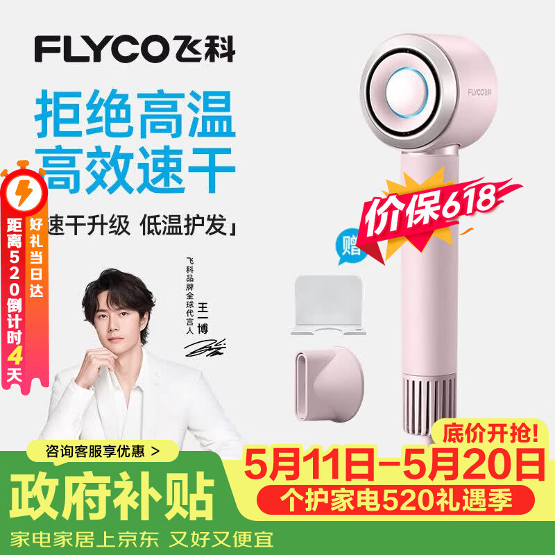 飞科（FLYCO）【王一博推荐】高速电吹风机 520礼物 家用便携出行必备速干负离子护发吹风筒FH6371钻石粉价保618