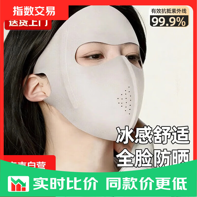 夏季防晒紫外线冰丝轻薄透气护眼角口罩新款基尼全脸防晒面罩 包脸防晒口罩-浅灰色【活动专享】 1个