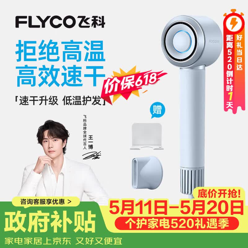 飞科（FLYCO）【王一博推荐】高速电吹风机 520礼物 家用便携出行必备速干负离子护发吹风筒FH6371星空灰价保618