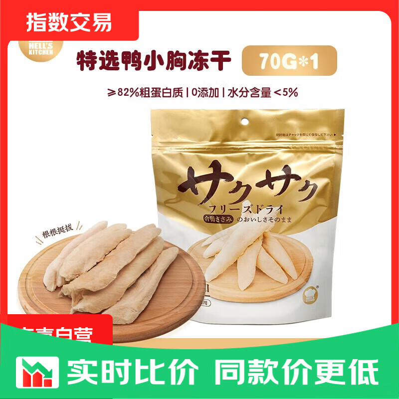 地狱厨房宠物猫零食鸭胸肉无添加猫狗通用营养鸭小胸冻干70g*1包