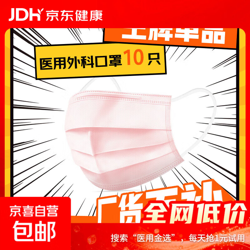 一次性医用外科口罩三层防护灭菌级成人外科防病毒细菌雾霾防风 成人【外科灭菌级】粉色10只