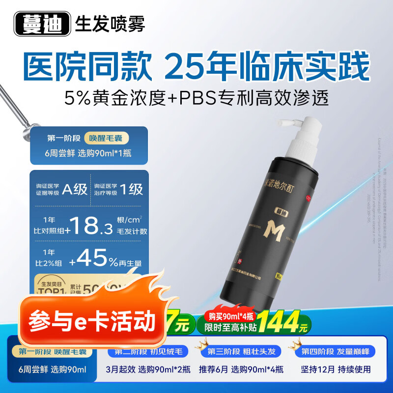 蔓迪生发喷雾米诺地尔酊90ml瓶5%浓度男女性防脱育发液药洗发水发际线生长快速生发增发凝胶搽剂曼迪