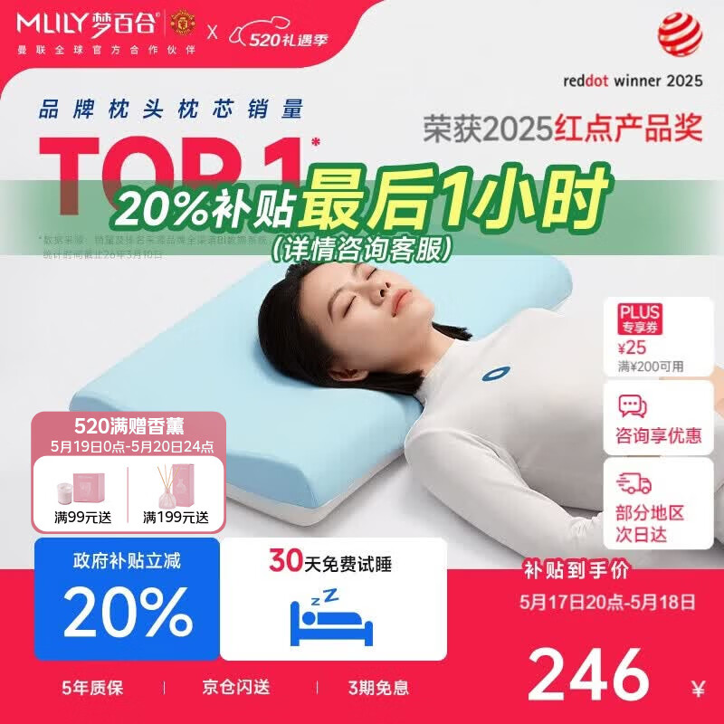 梦百合（MLILY）颈椎护颈枕成人枕头枕芯记忆棉枕单人学生宿舍深睡枕520送礼盒装