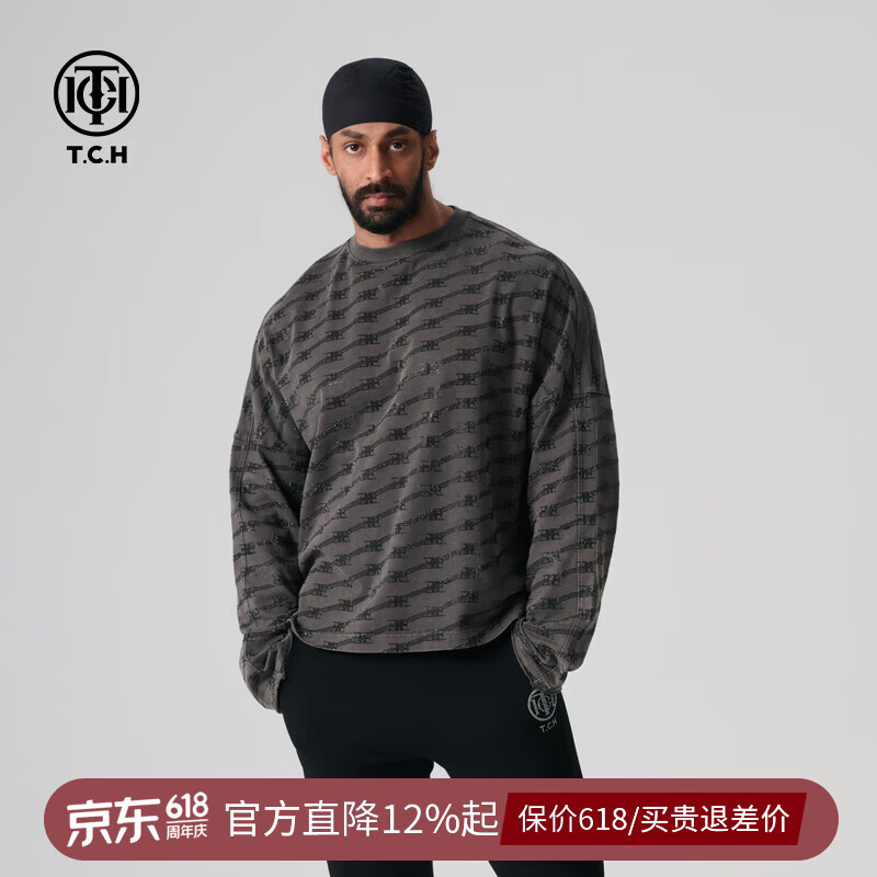 TCH真5折服饰轻奢春季新款烫钻长袖T恤男女同款轻奢系列T72A0860 灰色 S