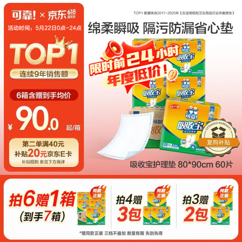可靠（COCO）吸收宝成人护理垫2XL60片80*90cm加大舒适防漏隔尿垫产褥垫床垫