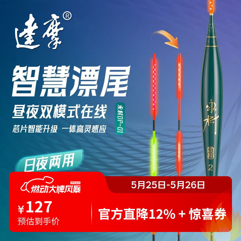 达摩浮漂新品夜光漂日夜两用智能鱼漂咬钩变色高灵敏感应电子漂DP-01 DP-01（发光7目变色3目） 4号
