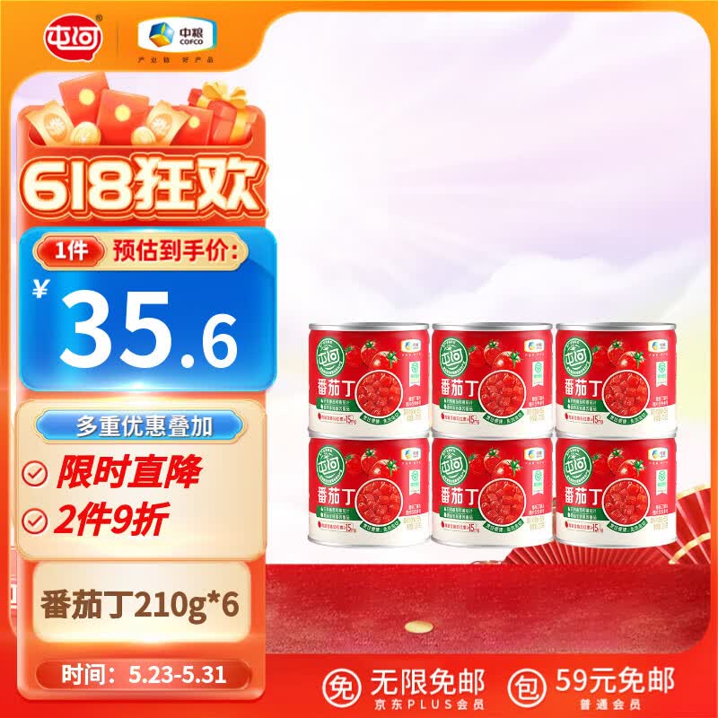 屯河番茄丁210g*6 0脂轻食0添加剂新疆内蒙番茄罐头西红柿块番茄酱