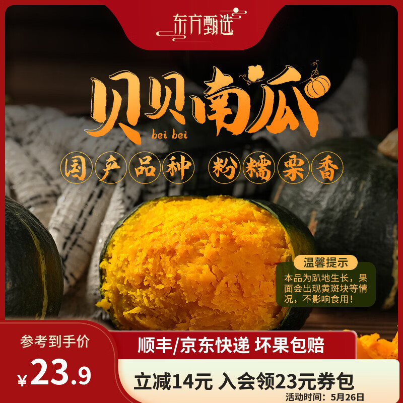 东方甄选贝贝南瓜国产品种细腻 净重4.8斤装新鲜蔬菜 坏果包赔 【贝贝南瓜 4.8斤 装】（约4-8个/箱）