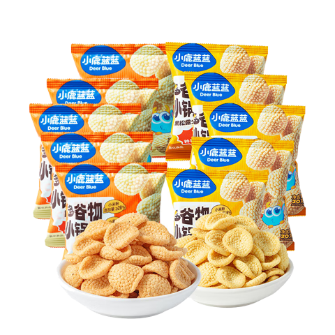 小鹿蓝蓝多谷物小锅巴休闲儿童零食下午茶点心米饼酥脆解馋小吃小麦大米 小锅巴原味*5+黑松露火腿味*5