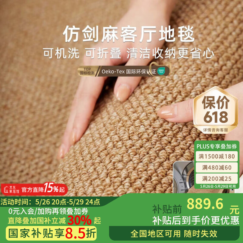 京华可机洗仿剑麻地毯客厅2025新款轻奢高级感书房茶室卧室天津地垫 皎月白 240*340CM(氛围感推荐)