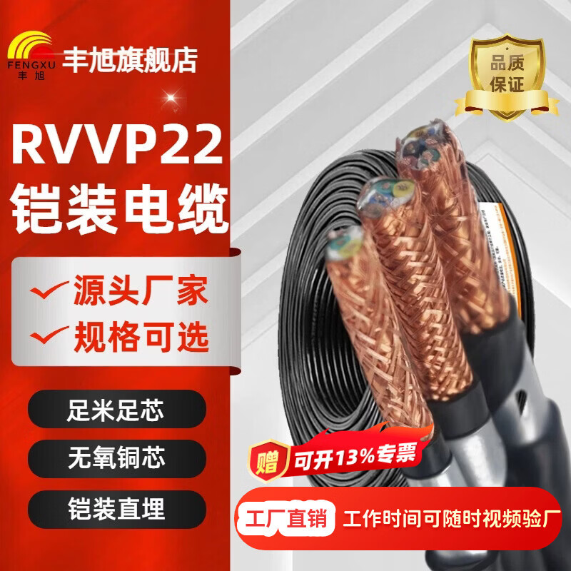 丰旭RVVP22 铠装屏蔽通讯信号线RS485阻燃铠装控制电缆带铠通信电缆线 铠装屏蔽控制线RVVP22 2*1.5 100米(现货速发) 京东折扣/优惠券