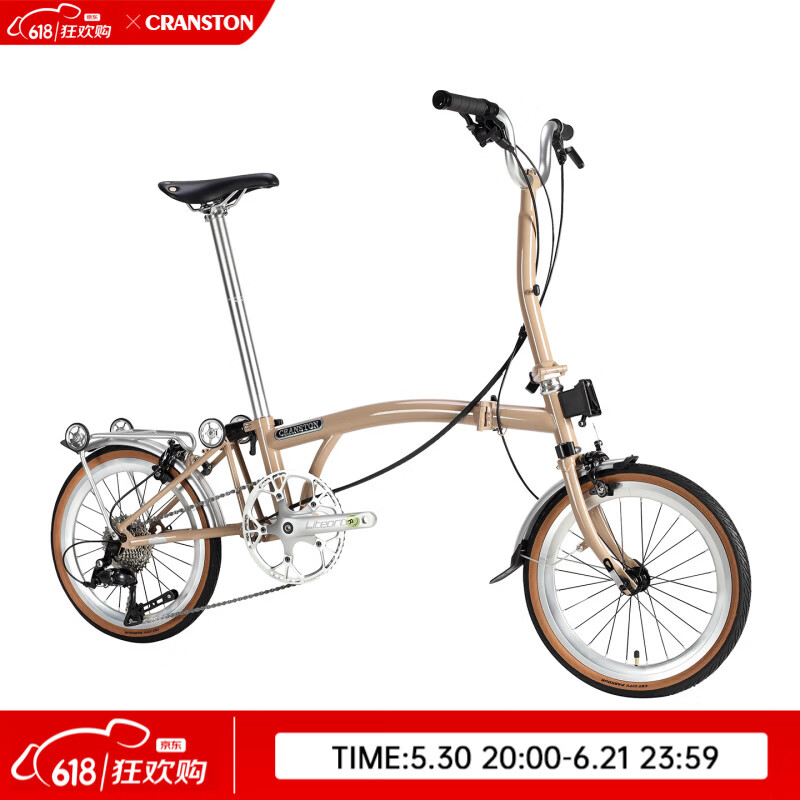 CRANSTON R9 16寸9速三折叠成人超轻便携城市复古男女同款小布折叠自行车 R9 摩卡色/M把 9速 16英寸