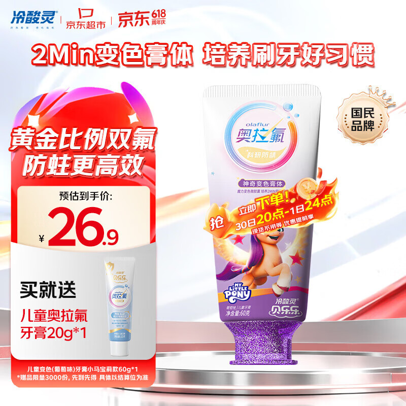 冷酸灵儿童奥拉氟防蛀变色牙膏60g拍3件 58.14元 - 86线报