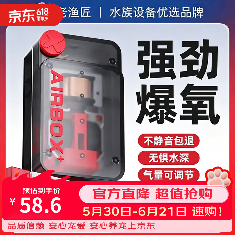 老漁匠鱼缸氧气泵超静音增氧泵小型增氧机家用养鱼充氧打氧机加氧器 【超静音·气量加强】灰透款4w双孔气饼套餐