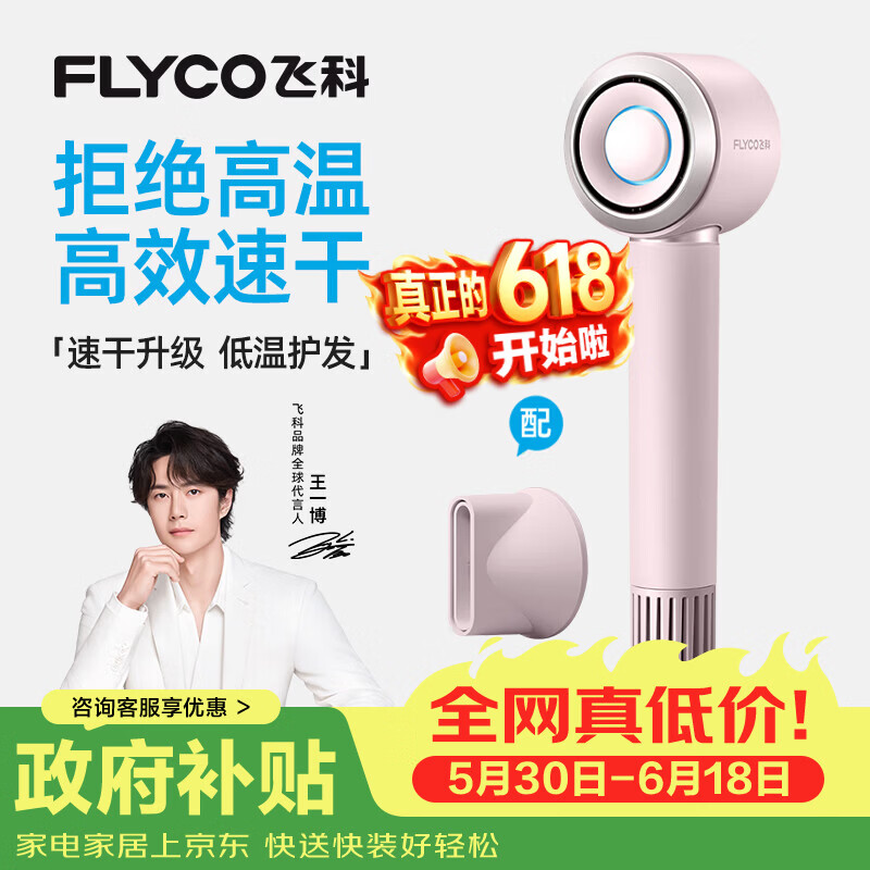 飞科（FLYCO）【王一博推荐】高速电吹风机 节日礼物家用便携出行必备速干负离子护发吹风筒FH6371钻石粉价保618