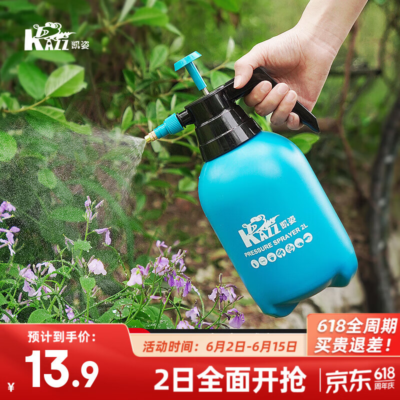 凯姿小喷壶浇花家用气压式喷雾器养花洒水壶洗车消毒高压喷水壶2L