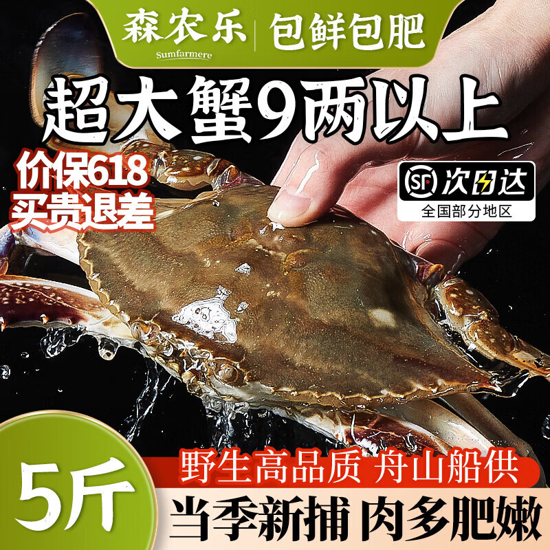 舟山梭子蟹鲜活特大野生大螃蟹新鲜冷冻海鲜水产海蟹飞蟹白蟹顺丰 9两以上/只【5斤净重 超大肥美】