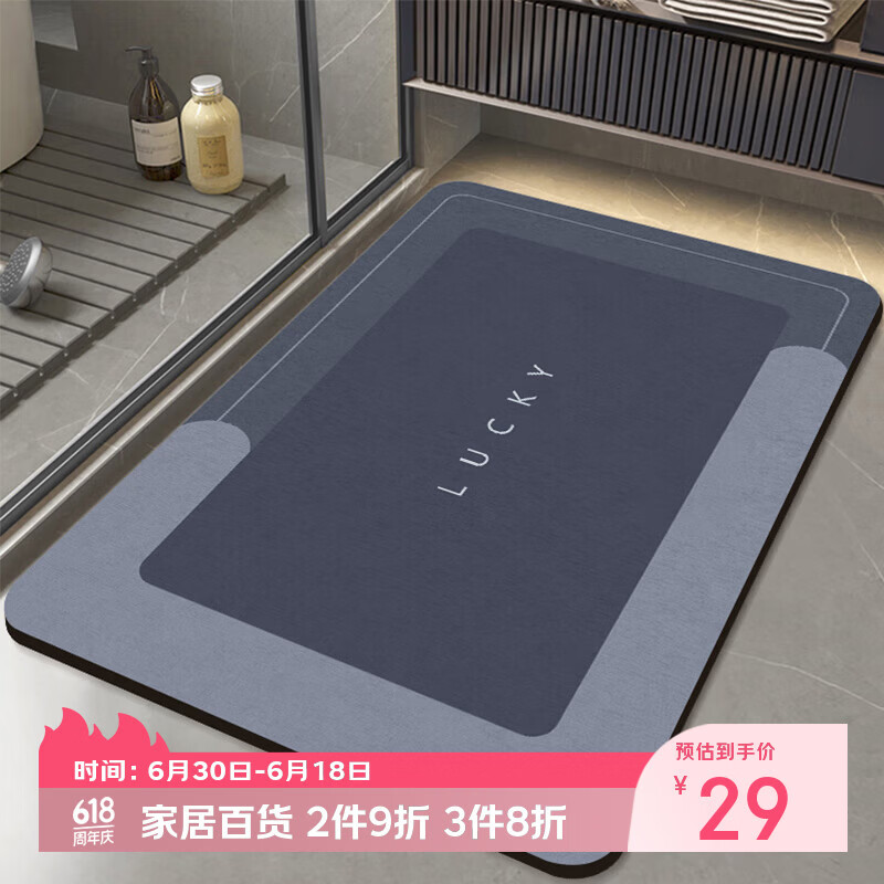 布迪思浴室地垫吸水入户厨房卫生间厕所进门口防滑脚垫家用垫子60*40CM