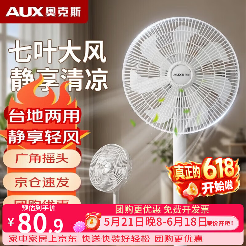 奥克斯（AUX）落地扇家用大风量电风扇家用节能落地风扇客厅宿舍机械轻音电扇【12寸台地两用】 12寸7叶机械款【3档可调+劲风音轻】