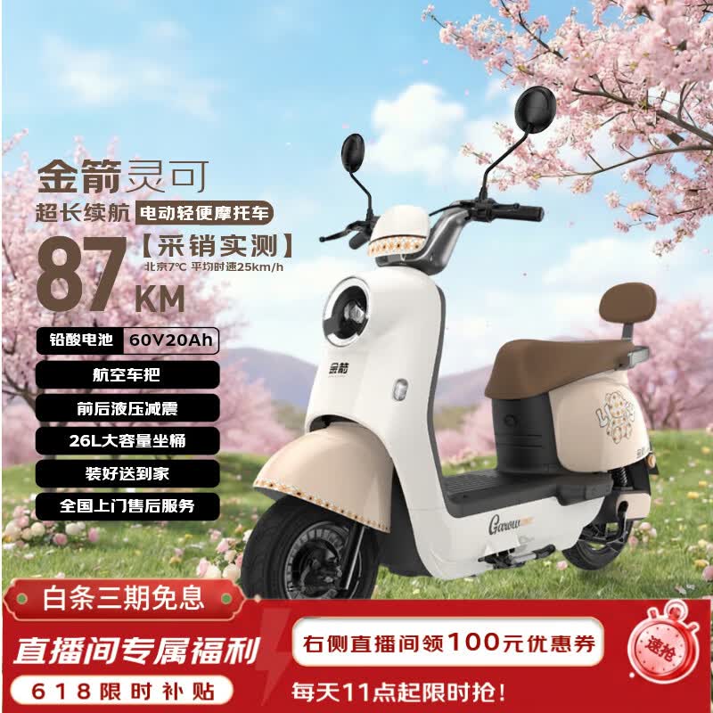 金箭电动摩托车【潮流玩家】灵可60V20AH铅酸电池长续航800W大动力一键启动踏板电动轻便摩托车 轻氧咖