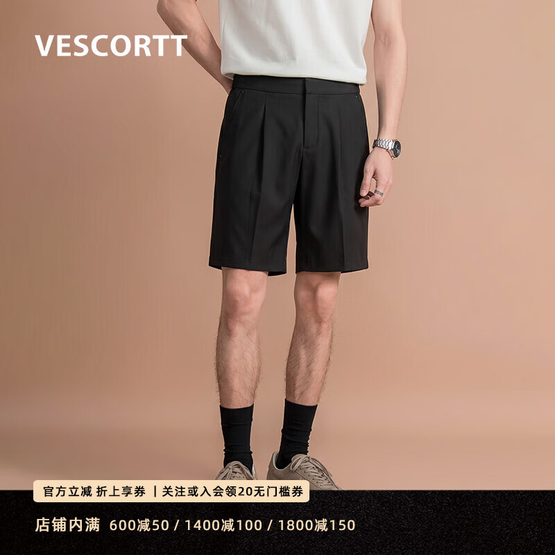 VESCORTT世高 粘纤速干吸湿透气五分裤 夏季薄款微阔休闲通勤短裤男 黑色 L