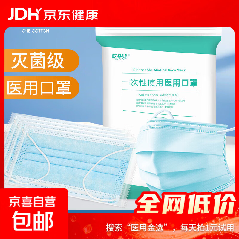 一次性使用医用口罩 灭菌级每只独立包装 透气无菌三层防尘防飞沫 灭菌级 50只/袋