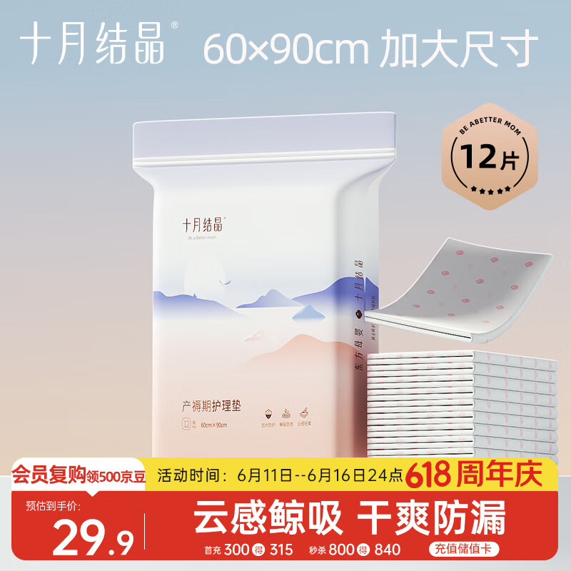 十月结晶产褥垫孕产妇护理垫成人婴儿老人一次性隔尿床单大号12片60*90cm