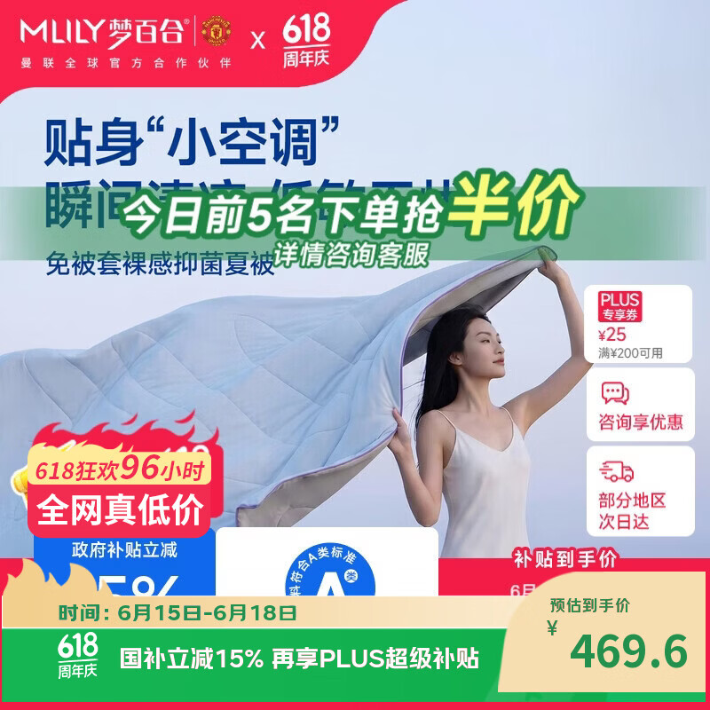 梦百合（MLILY）被子夏季被芯A类柔软面料双人被芯裸感抑菌
